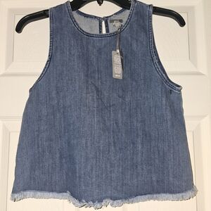 Aerie Tank Top Women’s Size Small Denim Open Back Fringe Pullover Sleeveless
